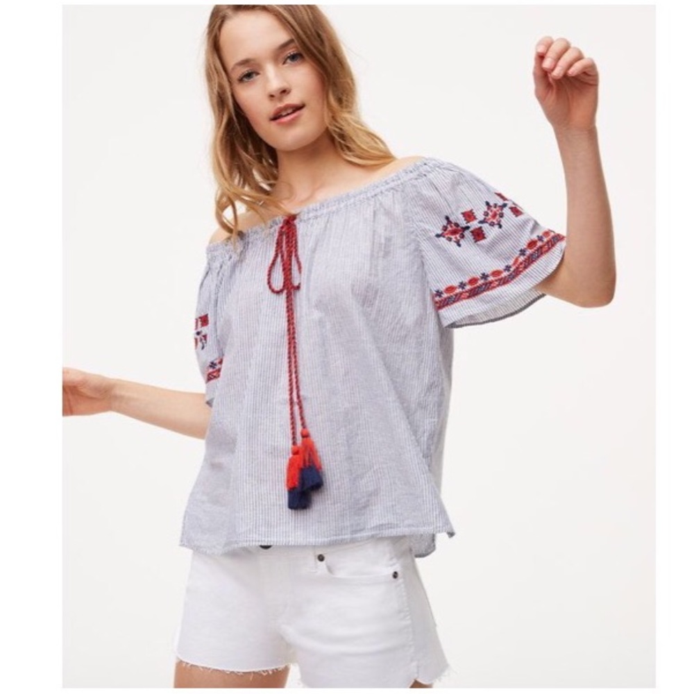 Loft Playa Off The Shoulder Striped Tassel Top